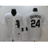 Men's Nike White Sox #24 Yasmani Grandal White Strip 2020 Baseball Cool Base Jersey