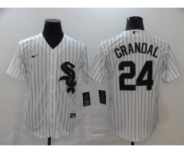 Men's Nike White Sox #24 Yasmani Grandal White Strip 2020 Baseball Cool Base Jersey