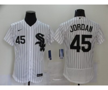 Men's Nike White Sox #45 Michael Jordan White Strip 2020 Baseball Flexbase Jersey