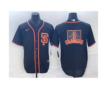 Men San Francisco Giants Black Team Big Logo Cool Base Stitched Baseball Jersey