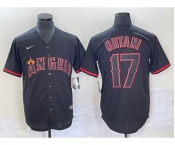 Angeles Angels #17 Shohei Ohtani Lights Out Black Fashion Cool base Nike Jersey