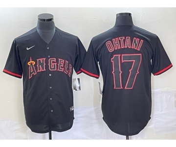 Angeles Angels #17 Shohei Ohtani Lights Out Black Fashion Cool base Nike Jersey