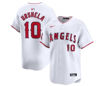 Men's Los Angeles Angels #10 Gio Urshela White Home Limited Stitched Baseball Jersey