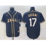 Men's Los Angeles Angels #17 Shohei Ohtani Black Gold Stitched MLB Cool Base Nike Jersey