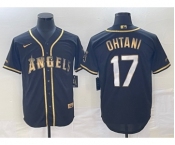 Men's Los Angeles Angels #17 Shohei Ohtani Black Gold Stitched MLB Cool Base Nike Jersey