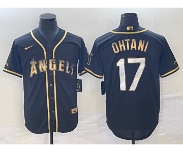 Men's Los Angeles Angels #17 Shohei Ohtani Black Gold Stitched MLB Cool Base Nike Jersey