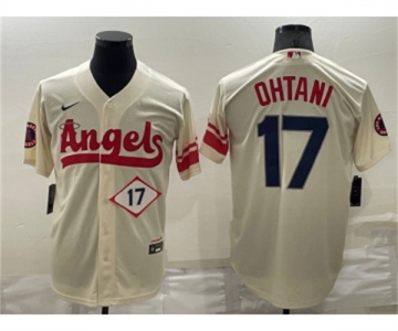 Men's Los Angeles Angels #17 Shohei Ohtani Number Cream 2022 City Connect Cool Base Stitched Jersey