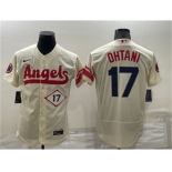 Men's Los Angeles Angels #17 Shohei Ohtani Number Cream 2022 City Connect Flex Base Stitched Jersey