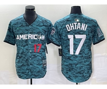 Men's Los Angeles Angels #17 Shohei Ohtani Number Teal 2023 All Star Cool Base Stitched Jersey1