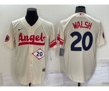 Men's Los Angeles Angels #20 Jared Walsh Number Cream 2022 City Connect Cool Base Stitched Jersey