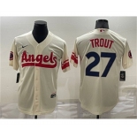 Men's Los Angeles Angels #27 Mike Trout Cream 2022 City Connect Cool Base Stitched Jersey