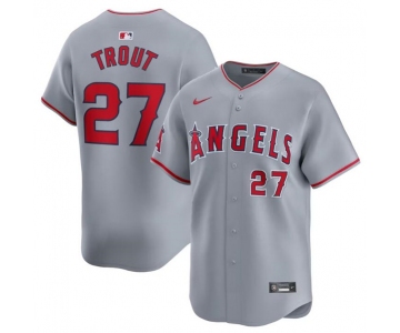 Men's Los Angeles Angels #27 Mike Trout Gray Away Limited Baseball Stitched Jersey