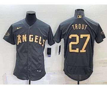 Men's Los Angeles Angels #27 Mike Trout Grey 2022 All Star Stitched Flex Base Nike Jersey