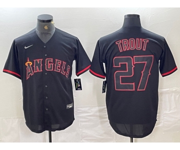 Men's Los Angeles Angels #27 Mike Trout Lights Out Black Fashion Cool base Nike Jersey