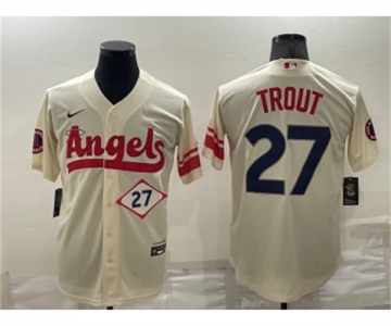 Men's Los Angeles Angels #27 Mike Trout Number Cream 2022 City Connect Cool Base Stitched Jersey