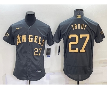 Men's Los Angeles Angels #27 Mike Trout Number Grey 2022 All Star Stitched Flex Base Nike Jersey