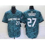 Men's Los Angeles Angels #27 Mike Trout Number Teal 2023 All Star Cool Base Stitched Jersey3