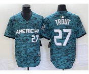 Men's Los Angeles Angels #27 Mike Trout Number Teal 2023 All Star Cool Base Stitched Jersey3