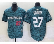 Men's Los Angeles Angels #27 Mike Trout Number Teal 2023 All Star Cool Base Stitched Jersey