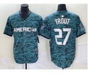 Men's Los Angeles Angels #27 Mike Trout Teal 2023 All Star Cool Base Stitched Jersey