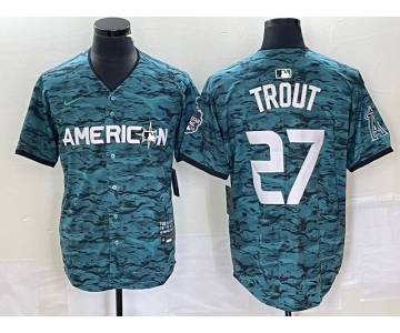 Men's Los Angeles Angels #27 Mike Trout Teal 2023 All Star Cool Base Stitched Jersey