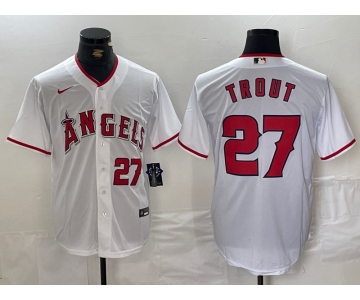 Men's Los Angeles Angels #27 Mike Trout White Cool Base Nike Jersey