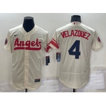 Men's Los Angeles Angels #4 Andrew Velazquez Cream 2022 City Connect Flex Base Stitched Jersey