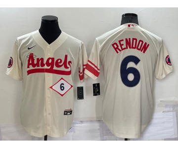 Men's Los Angeles Angels #6 Anthony Rendon Number Cream 2022 City Connect Cool Base Stitched Jersey