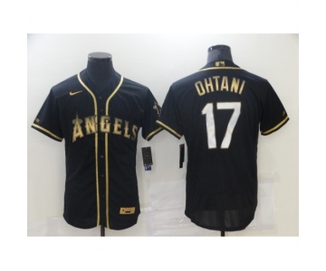 Men's Los Angeles Angels of Anaheim #17 Shohei Ohtani Black Gold Authentic Collection Jersey