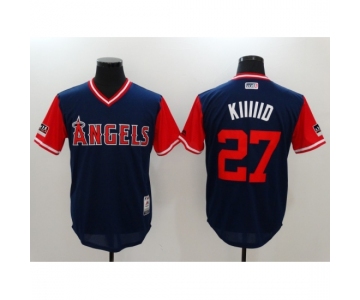 Men's Los Angeles Angels of Anaheim #27 Mike Trout Kiiiiid Authentic Navy Jersey