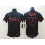 Men's Nike Los Angeles Angels #27 Mike Trout  Black Red Flex Base Authentic Baseball Jersey