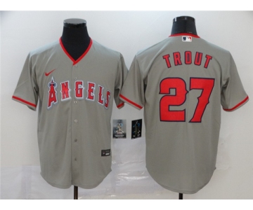 Men's Nike Los Angeles Angels #27 Mike Trout Gray Road Stitched Baseball Jersey