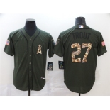 Men's Nike Los Angeles Angels #27 Mike Trout Green Salute to Service Baseball Jersey