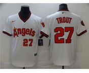 Men's Nike Los Angeles Angels #27 Mike Trout White Retro Stitched Baseball Jersey