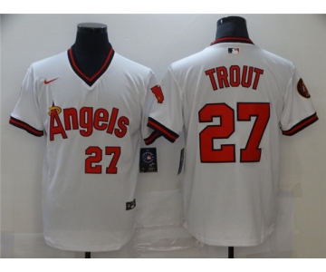 Men's Nike Los Angeles Angels #27 Mike Trout White Retro Stitched Baseball Jersey