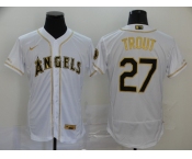 Nike Men's Los Angeles Angels of Anaheim #27 Mike Trout White Gold Home Flex Base Authentic Collection Baseball Jersey