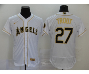 Nike Men's Los Angeles Angels of Anaheim #27 Mike Trout White Gold Home Flex Base Authentic Collection Baseball Jersey