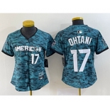 Women's Los Angeles Angels #17 Shohei Ohtani Number Teal 2023 All Star Cool Base Stitched Jersey