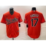 Men's Baltimore Orioles #17 Colton Cowser Orange Cool Base Stitched Jersey