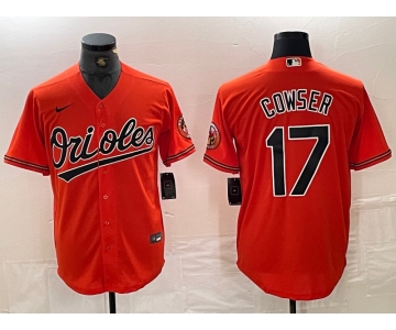 Men's Baltimore Orioles #17 Colton Cowser Orange Cool Base Stitched Jersey