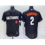 Men's Baltimore Orioles #2 Gunnar Henderson Black 2023 City Connect Flex Base Stitched Jersey 1