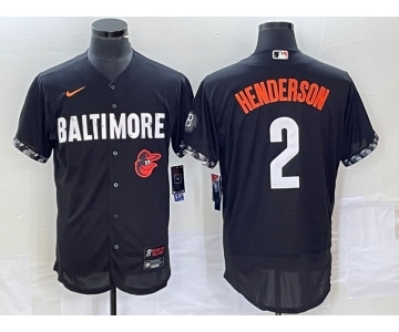 Men's Baltimore Orioles #2 Gunnar Henderson Black 2023 City Connect Flex Base Stitched Jersey 1