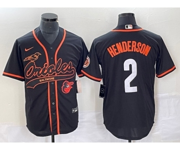 Men's Baltimore Orioles #2 Gunnar Henderson Black With Patch Cool Base Stitched Baseball Jersey