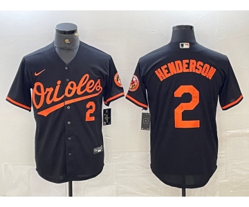 Men's Baltimore Orioles #2 Gunnar Henderson Number Black Cool Base Stitched Jersey