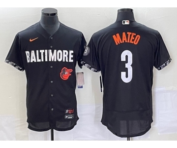 Men's Baltimore Orioles #3 Jorge Mateo Black 2023 City Connect Flex Base Stitched Jersey 1