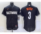 Men's Baltimore Orioles #3 Jorge Mateo Black 2023 City Connect Flex Base Stitched Jersey