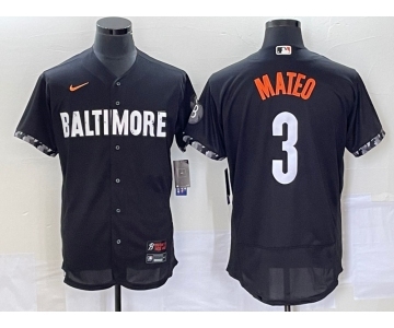 Men's Baltimore Orioles #3 Jorge Mateo Black 2023 City Connect Flex Base Stitched Jersey