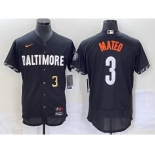 Men's Baltimore Orioles #3 Jorge Mateo Number Black 2023 City Connect Flex Base Stitched Jersey 2