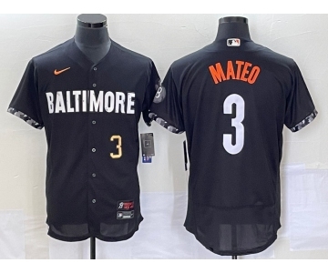 Men's Baltimore Orioles #3 Jorge Mateo Number Black 2023 City Connect Flex Base Stitched Jersey 2