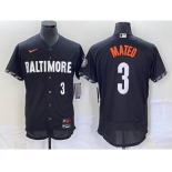 Men's Baltimore Orioles #3 Jorge Mateo Number Black 2023 City Connect Flex Base Stitched Jersey